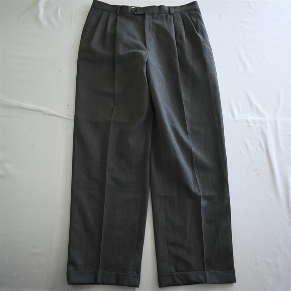 Pronto Uomo‎ 34x32 Dark Taupe Gray Pleated Cuffed 100% Wool Mens Dress Pants - Picture 1 of 9